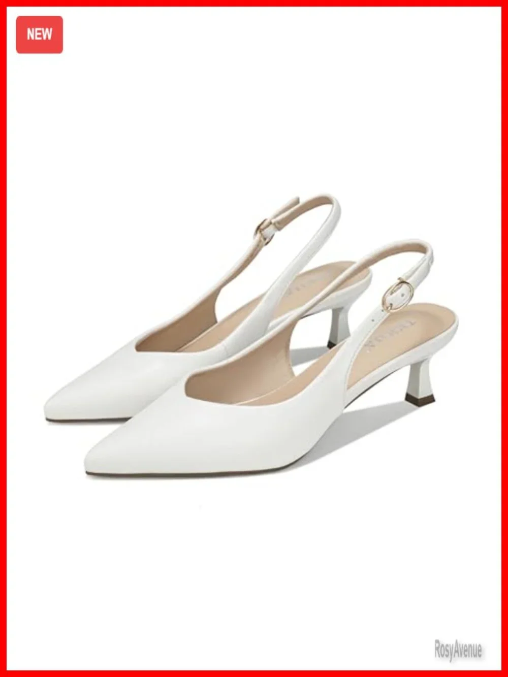 Slingback Kitten Heel Pumps with Pointed Toe, Adjustable Strap